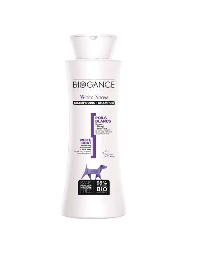 Shampooing poils blancs White Snow chien Biogance